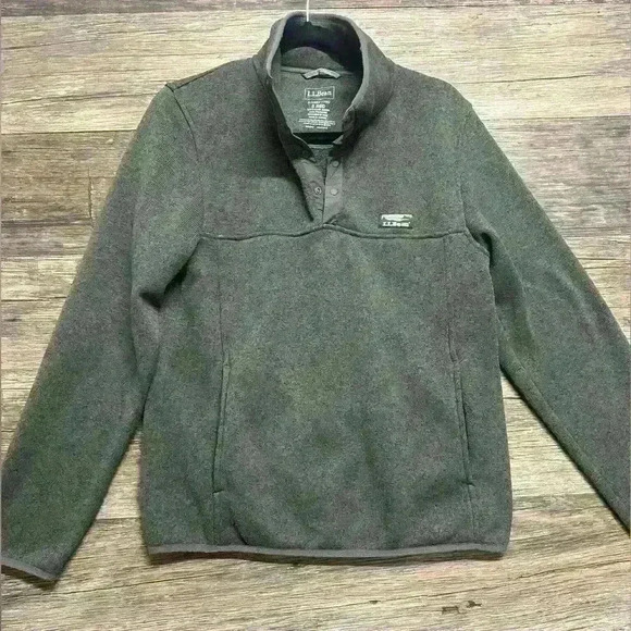 L.L. Bean Green Men’s Half Snap Up Fleece Lined Sweatshirt Fitted Size Small - Picture 1 of 6